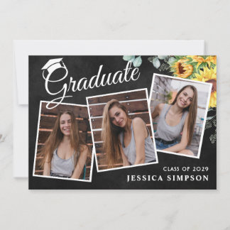Modern Simple Minimalist 3 PHOTO Graduation Party Invitation