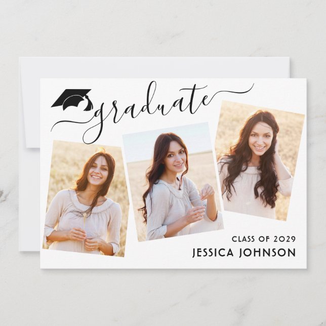 Modern Simple Minimalist 3 PHOTO Graduation Party  Invitation (Front)