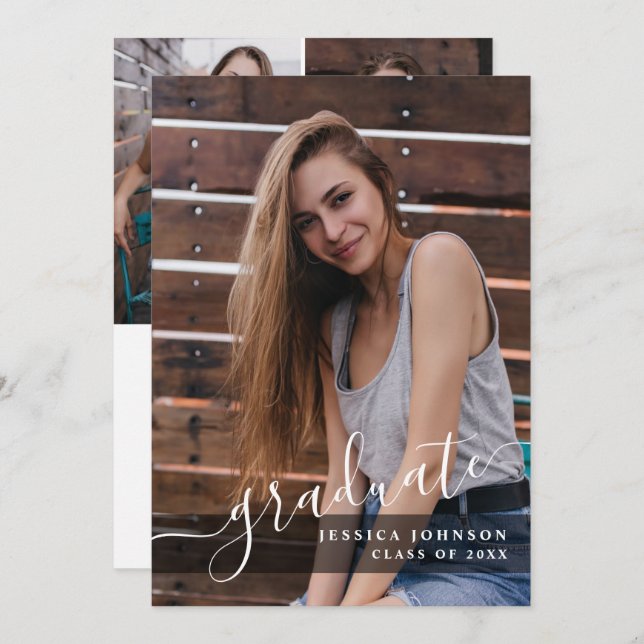 Modern Simple Minimalist 3 PHOTO Graduation Party Invitation (Front/Back)