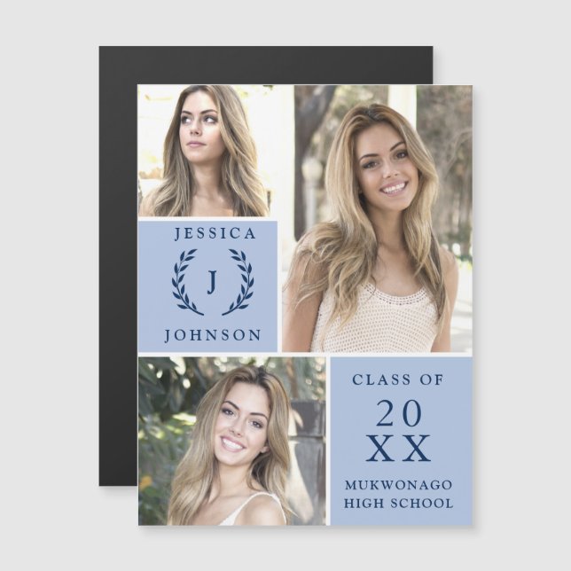 Modern Simple Minimalist 3 PHOTO Graduation Party Magnetic Invitation (Front/Back)