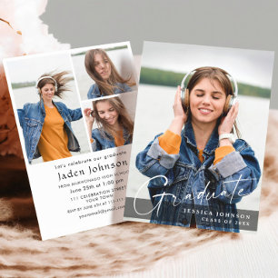 Modern Simple Minimalist 4 PHOTO Graduation Party Invitation