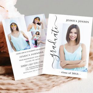 Modern Simple Minimalist 4 PHOTO Graduation Party Invitation
