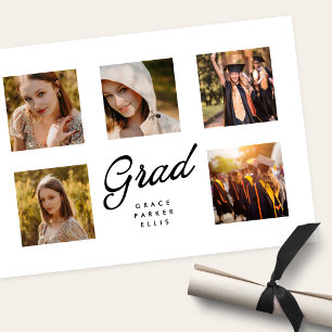 Modern Simple Minimalist 5Photo Collage Graduation Announcement