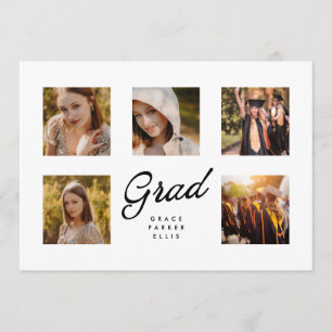 Modern Simple Minimalist 5Photo Collage Graduation Announcement