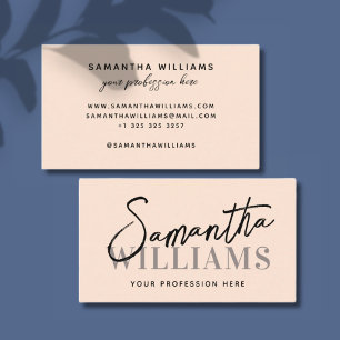 Modern simple minimalist beige script typography business card