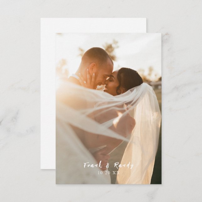 Modern Simple Minimalist Black White Photo Wedding Thank You Card (Front/Back)