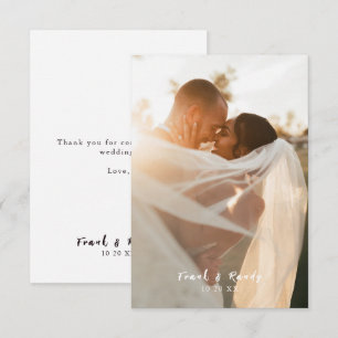 Modern Simple Minimalist Black White Photo Wedding Thank You Card