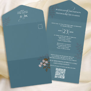 Modern Simple Minimalist Blue   QR Code RSVP All In One Invitation