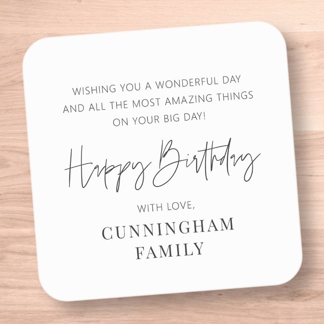 Modern Simple Minimalist Chic Happy Birthday Square Sticker (Creator Uploaded)