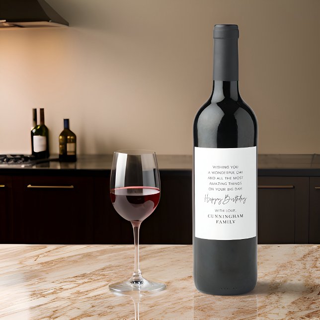 Modern Simple Minimalist Chic Happy Birthday Wine Label (Creator Uploaded)