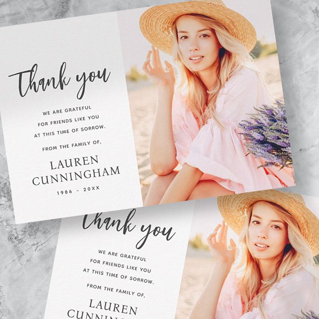 Modern Simple Minimalist Chic Memorial Photo Thank You Card (Creator Uploaded)