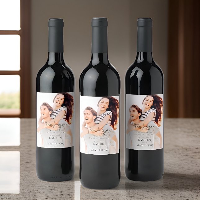 Modern Simple Minimalist Chic Wedding Thank You Wine Label (Creator Uploaded)