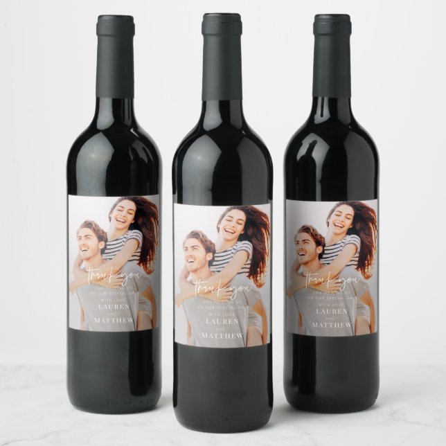 Modern Simple Minimalist Chic Wedding Thank You Wine Label (Bottles)
