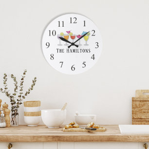 Modern Simple Minimalist Colourful Cocktail Drinks Large Clock