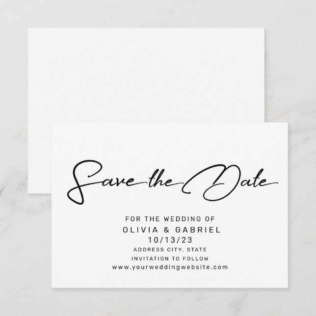 Modern simple Minimalist Elegant calligraphy Save The Date (Front/Back)