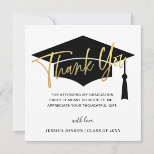 Modern Simple Minimalist Golden Black Graduation Thank You Card