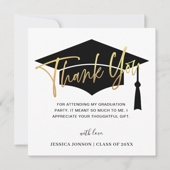 Modern Simple Minimalist Golden Black Graduation  Thank You Card (Front)