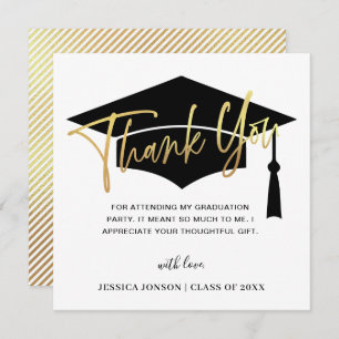 Modern Simple Minimalist Golden Black Graduation Thank You Card