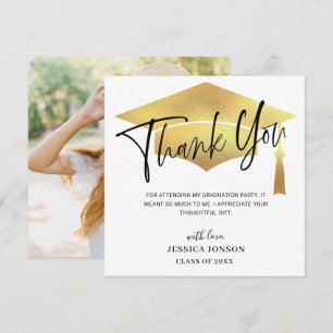 Modern Simple Minimalist Golden Graduation Photo T Thank You Card