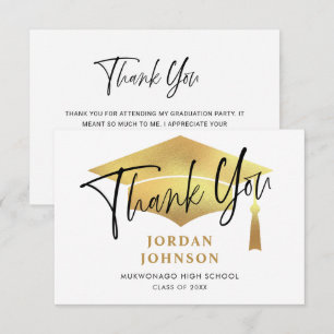 Modern Simple Minimalist Golden Graduation Thank You Card