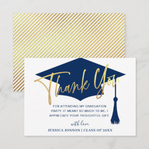 Modern Simple Minimalist Golden Navy Graduation T Thank You Card