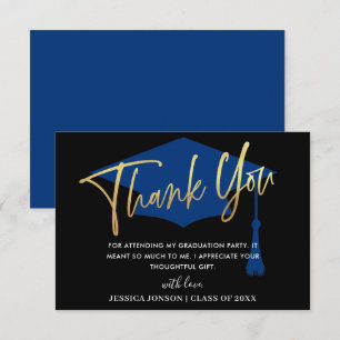 Modern Simple Minimalist Golden Navy Graduation Thank You Card