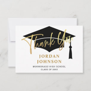 Modern Simple Minimalist Golden Navy Graduation Thank You Card