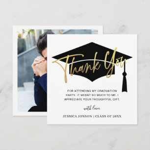 Modern Simple Minimalist Golden PHOTO Graduation  Thank You Card