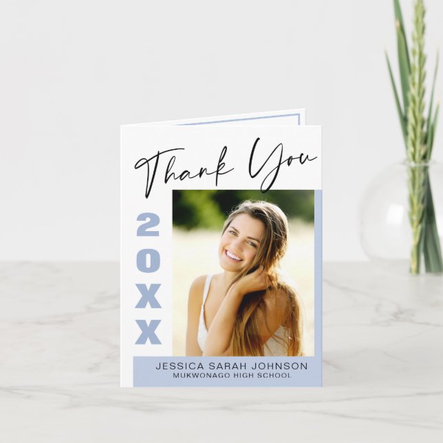 Modern Simple Minimalist Graduation 2 PHOTO  Thank Thank You Card (Front)