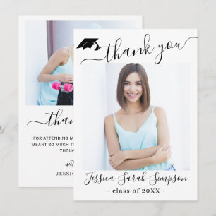 Modern Simple Minimalist Graduation 2 PHOTO Thank You Card