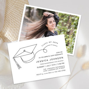 Modern Simple Minimalist Graduation Party Photo Invitation
