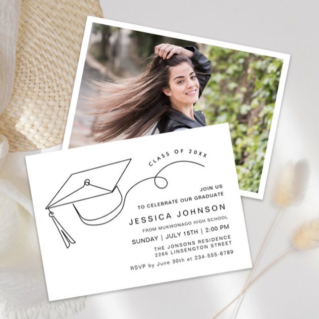 Modern Simple Minimalist Graduation Party Photo Invitation (Creator Uploaded)