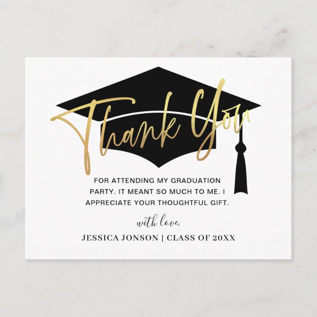 Modern Simple Minimalist Graduation Thank You Announcement Postcard (Front)