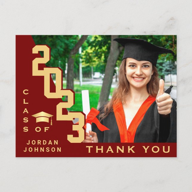 Modern Simple Minimalist Graduation Thank You Postcard (Front)