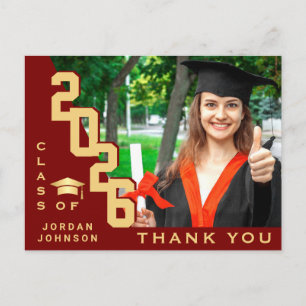 Modern Simple Minimalist Graduation Thank You Postcard