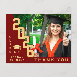 Modern Simple Minimalist Graduation Thank You Postcard