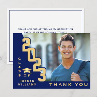 Modern Simple Minimalist Navy Blue Graduation Thank You Card