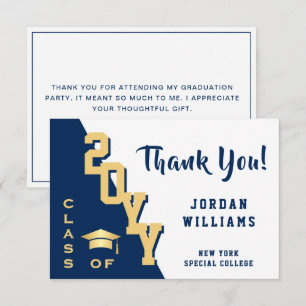 Modern Simple Minimalist Navy Blue Graduation Thank You Card