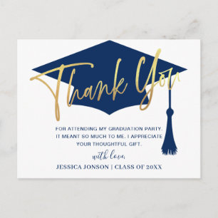 Modern Simple Minimalist Navy Graduation Thank You Postcard