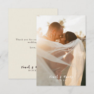 Modern Simple Minimalist Newlyweds Photo Wedding T Thank You Card