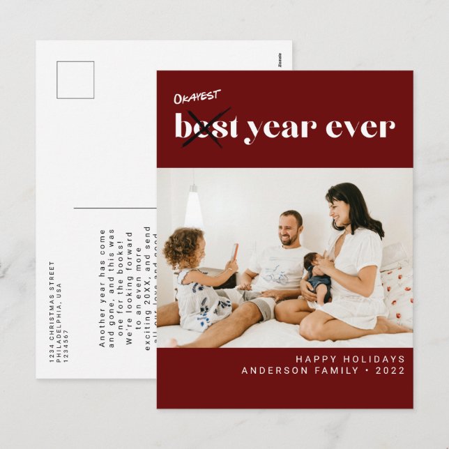 Modern Simple Minimalist Okayest Year Ever Photo Holiday Postcard (Front/Back)