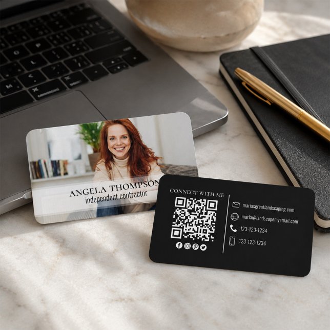 Modern Simple Minimalist Photo Connect QR Code Business Card (Make a memorable introduction with a modern business card featuring your professional photo.)