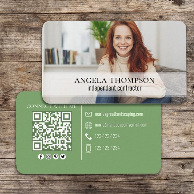 Modern Simple Minimalist Photo Connect QR Code Business Card (Creator Uploaded)