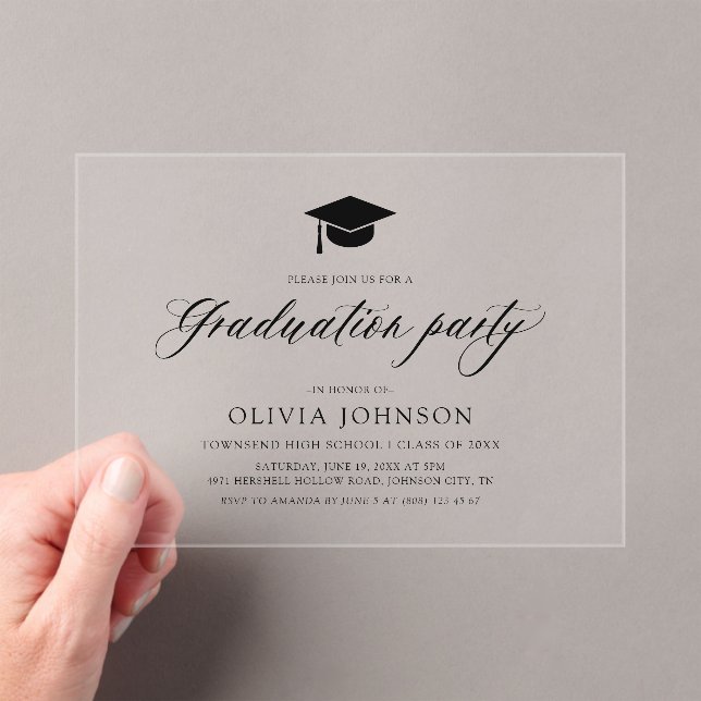 Modern Simple Minimalist Photo Graduation Party Acrylic Invitations (Insitu (Handheld))