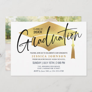 Modern Simple Minimalist PHOTO Graduation Party Invitation