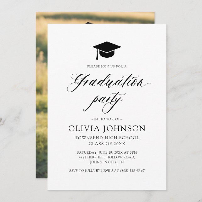 Modern Simple Minimalist Photo Graduation Party Invitation (Front/Back)