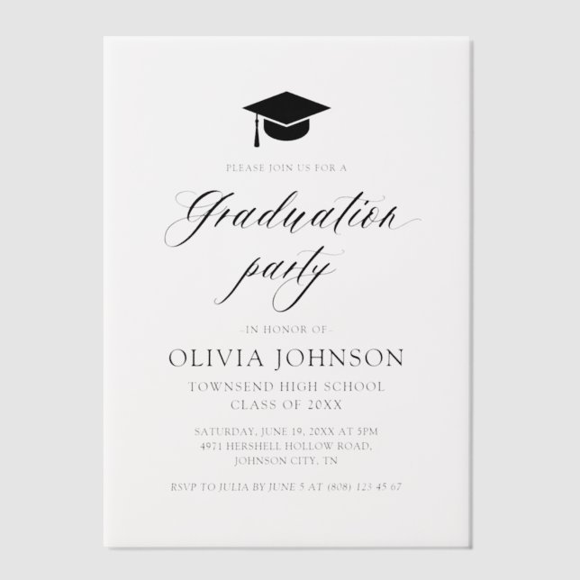 Modern Simple Minimalist Photo Graduation Party Vellum Invitations (Front)