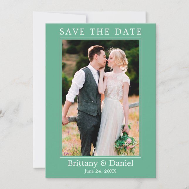 Modern Simple Minimalist Photo Neo Mint Save The Date (Front)