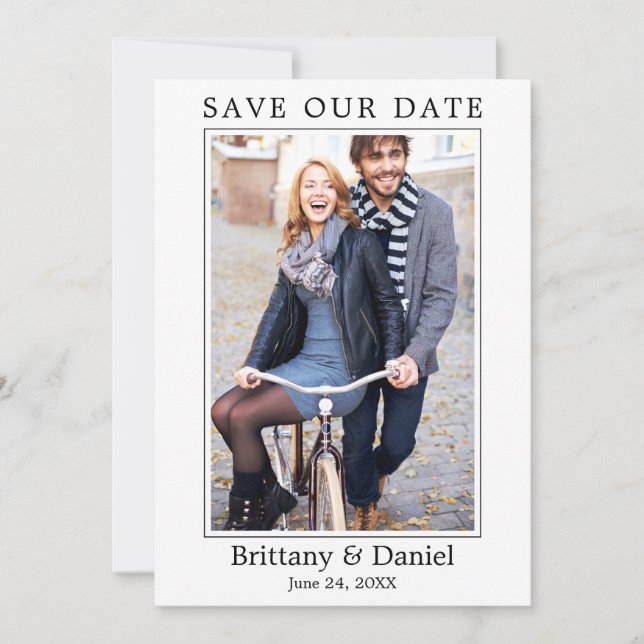 Modern Simple Minimalist Photo Save Our Date Card (Front)