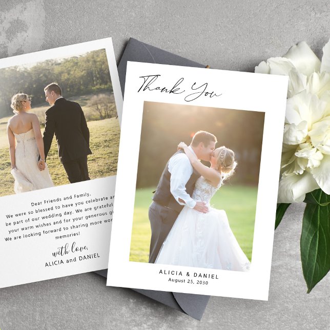 Modern simple minimalist photo wedding thank you card (Creator Uploaded)